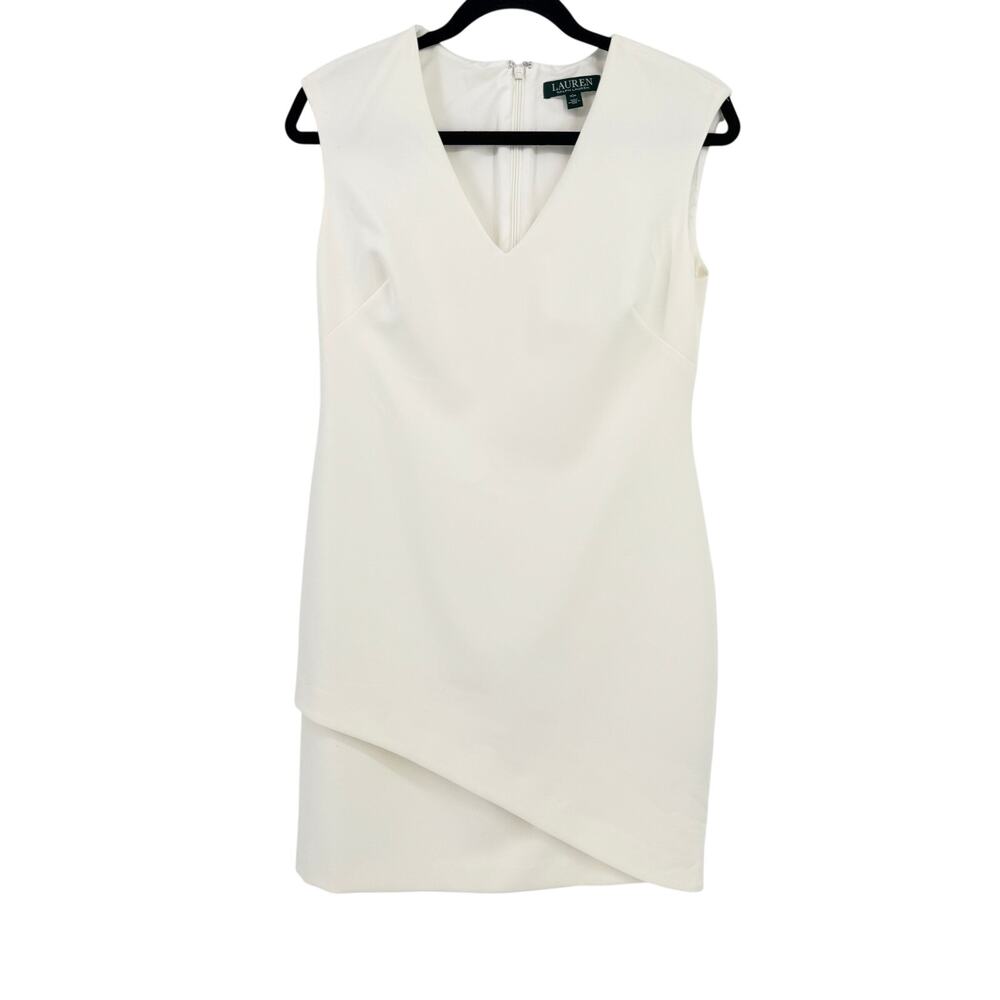Lauren Ralph Lauren Ivory Sleeveless Sheath Dress Size 10P Asymmetrical Hem
